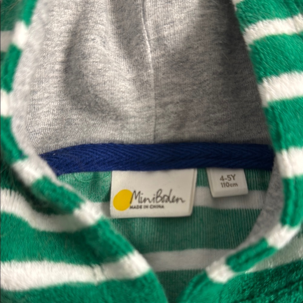 Mini Boden Green and White Striped Hoodie - Picture 2 of 2